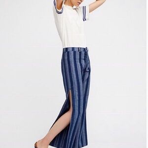 Free People Denim Striped Flare Leg Slit Jeans